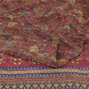 Sanskriti Vintage Sarees Dark Red Pure Crepe Silk Printed Sari 5yd Craft Sustainable Fabric