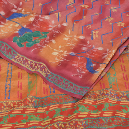 Sanskriti Vintage Sarees Embroidered Pure Crepe Silk Print Sari 5yd Craft Sustainable Fabric