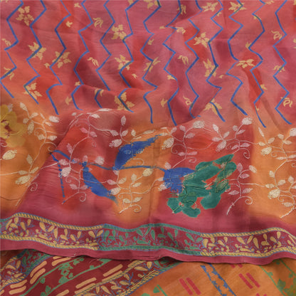 Sanskriti Vintage Sarees Embroidered Pure Crepe Silk Print Sari 5yd Craft Sustainable Fabric