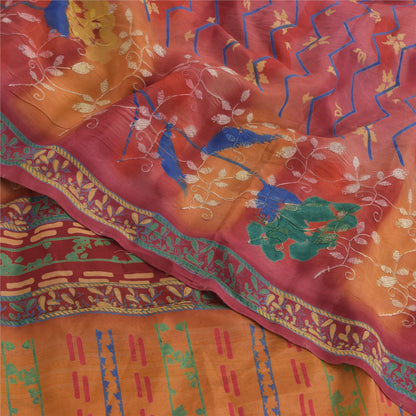Sanskriti Vintage Sarees Embroidered Pure Crepe Silk Print Sari 5yd Craft Sustainable Fabric