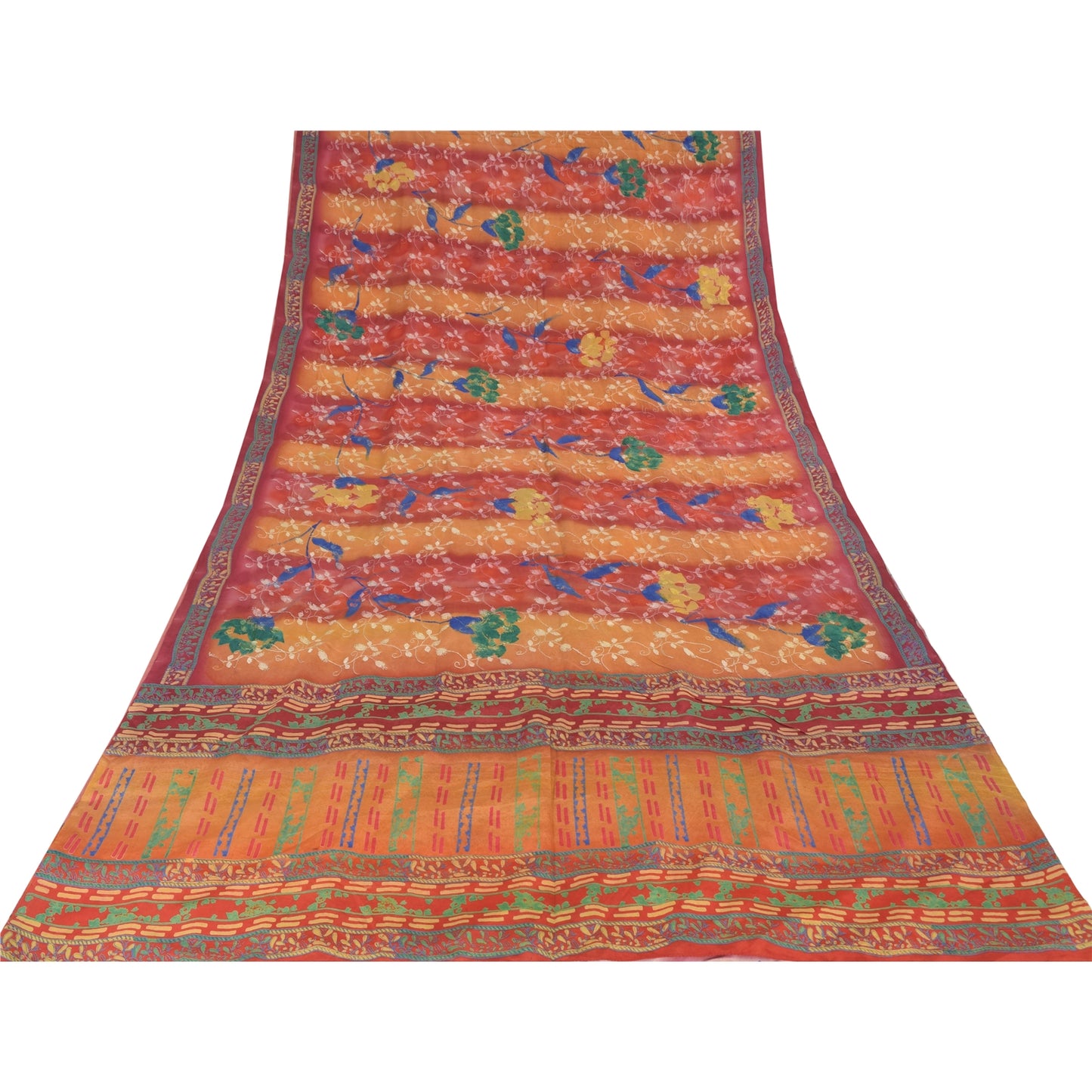 Sanskriti Vintage Sarees Embroidered Pure Crepe Silk Print Sari 5yd Craft Sustainable Fabric