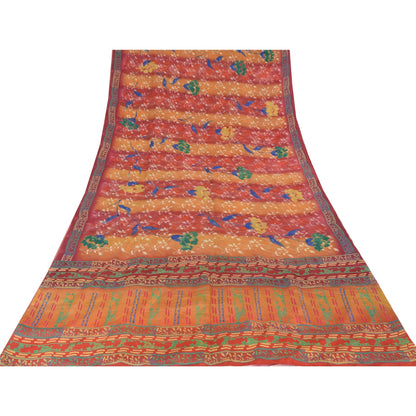 Sanskriti Vintage Sarees Embroidered Pure Crepe Silk Print Sari 5yd Craft Sustainable Fabric