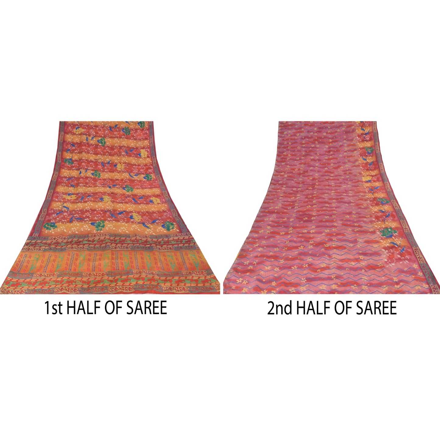 Sanskriti Vintage Sarees Embroidered Pure Crepe Silk Print Sari 5yd Craft Sustainable Fabric