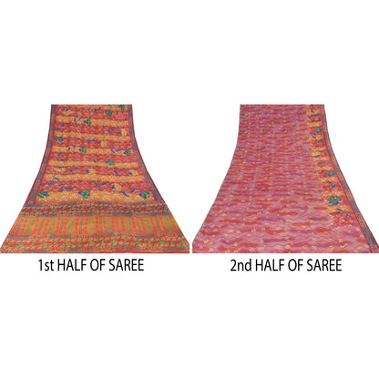 Sanskriti Vintage Sarees Embroidered Pure Crepe Silk Print Sari 5yd Craft Sustainable Fabric