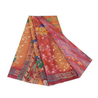 Sanskriti Vintage Sarees Embroidered Pure Crepe Silk Print Sari 5yd Craft Sustainable Fabric