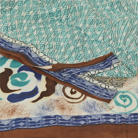 Sanskriti Vintage Sarees Multicolor Pure Crepe Silk Print Sari 5yd Craft Fabric