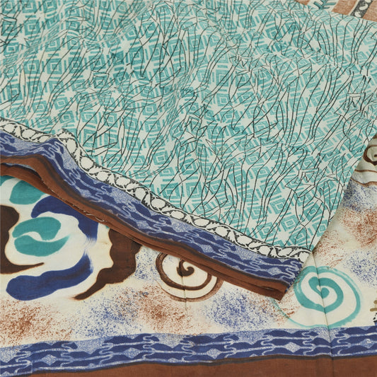 Sanskriti Vintage Sarees Multicolor Pure Crepe Silk Print Sari 5yd Craft Fabric