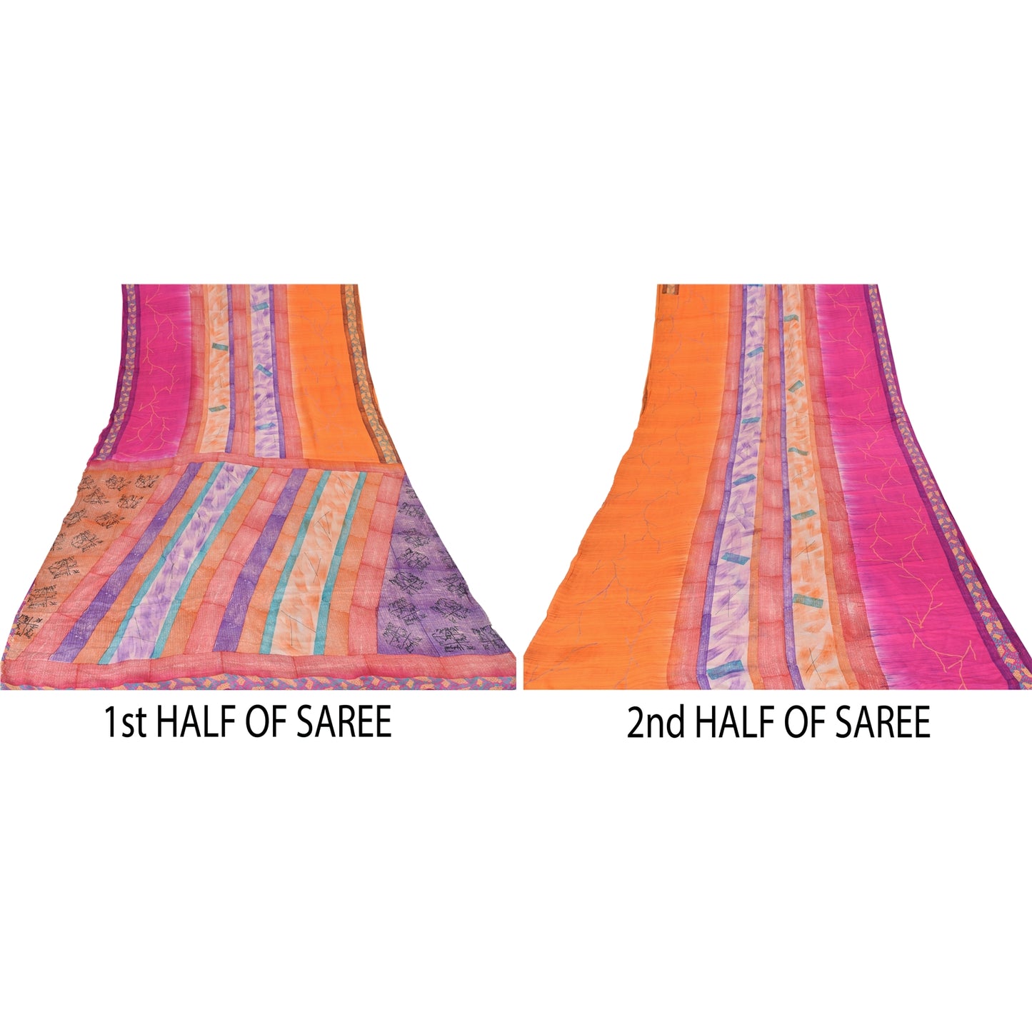 Sanskriti Vintage Sarees Multi 100%Pure Crepe Silk Printed Sari 5yd Craft Sustainable Fabric