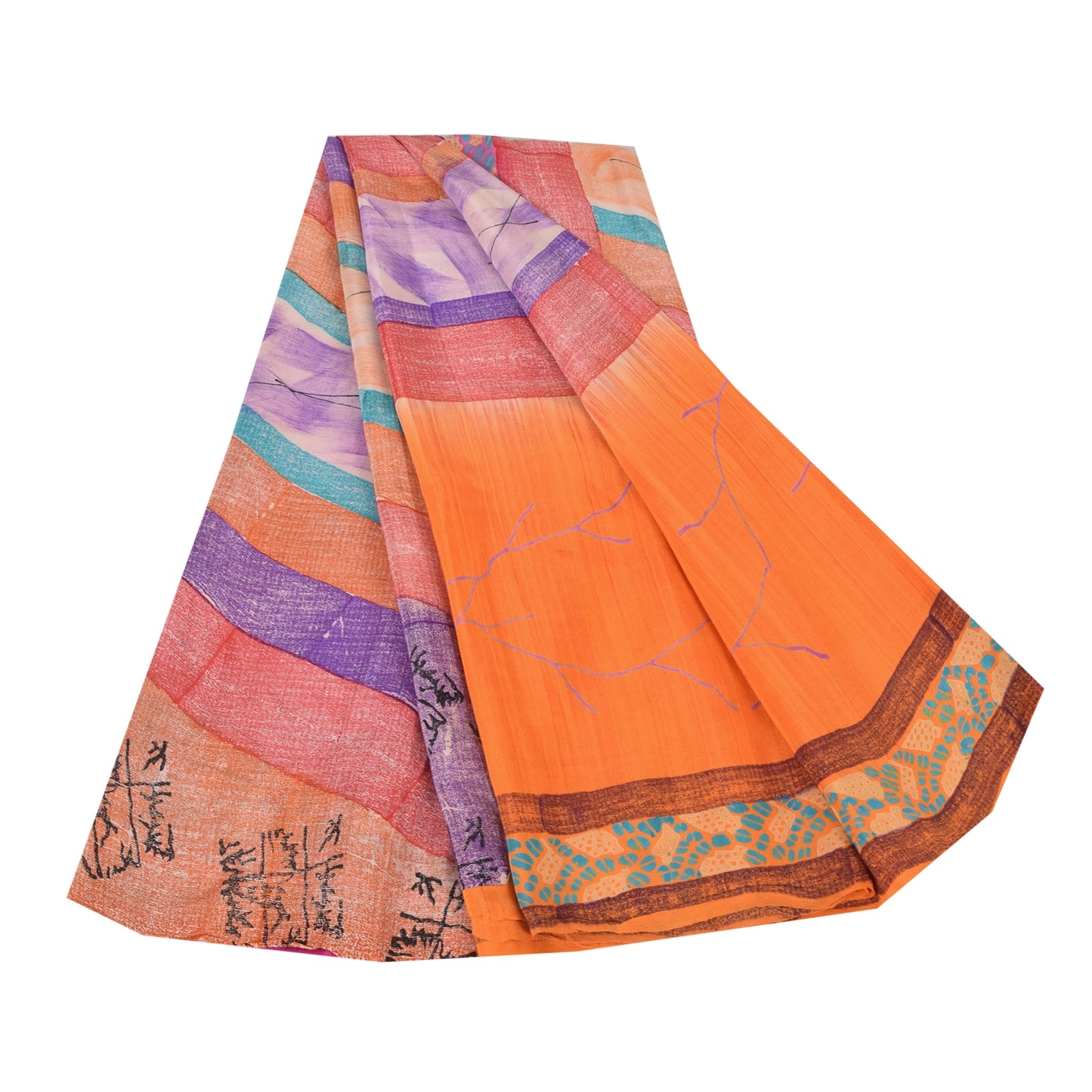 Sanskriti Vintage Sarees Multi 100%Pure Crepe Silk Printed Sari 5yd Craft Sustainable Fabric