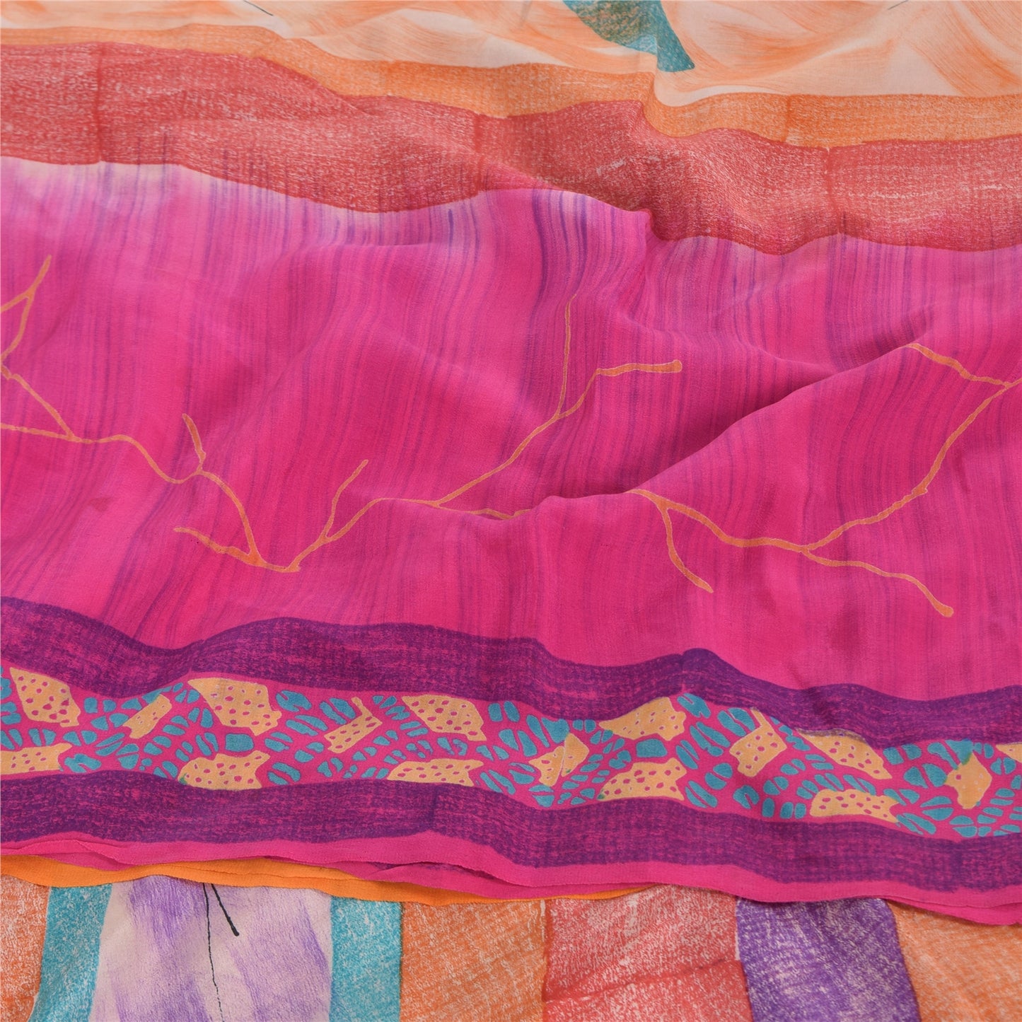 Sanskriti Vintage Sarees Multi 100%Pure Crepe Silk Printed Sari 5yd Craft Sustainable Fabric