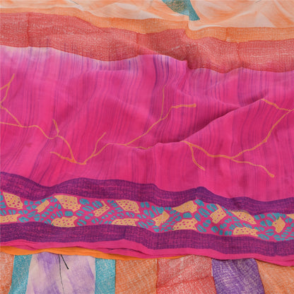 Sanskriti Vintage Sarees Multi 100%Pure Crepe Silk Printed Sari 5yd Craft Sustainable Fabric