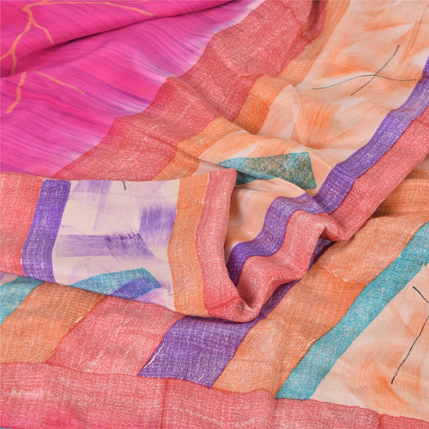 Sanskriti Vintage Sarees Multi 100%Pure Crepe Silk Printed Sari 5yd Craft Sustainable Fabric