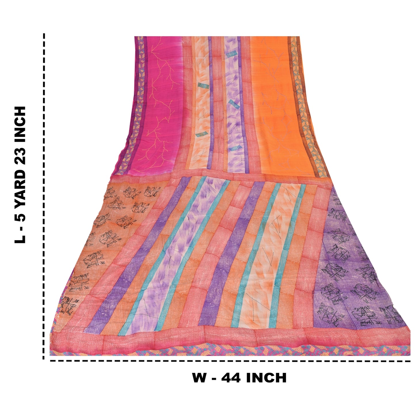 Sanskriti Vintage Sarees Multi 100%Pure Crepe Silk Printed Sari 5yd Craft Sustainable Fabric