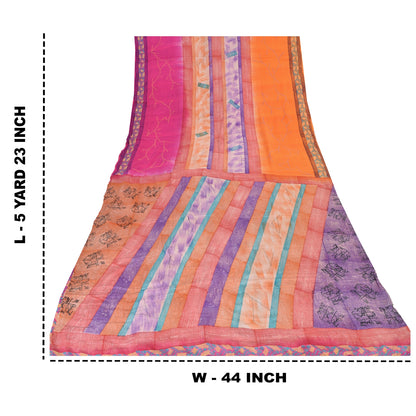 Sanskriti Vintage Sarees Multi 100%Pure Crepe Silk Printed Sari 5yd Craft Sustainable Fabric