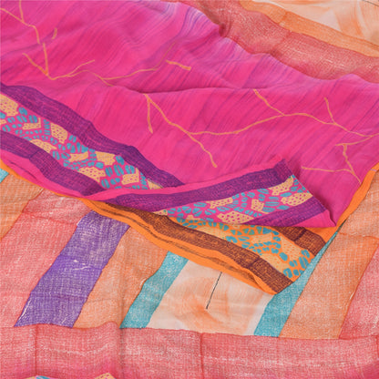 Sanskriti Vintage Sarees Multi 100%Pure Crepe Silk Printed Sari 5yd Craft Sustainable Fabric