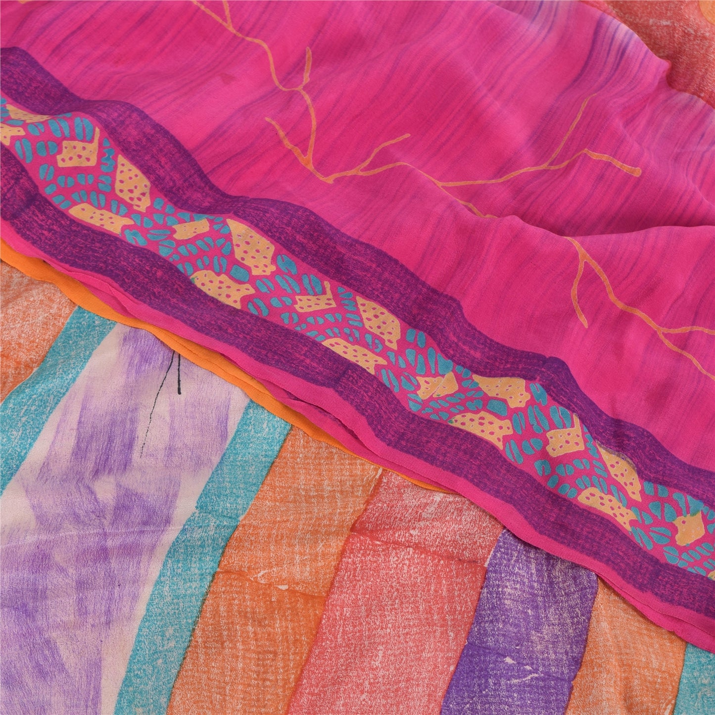 Sanskriti Vintage Sarees Multi 100%Pure Crepe Silk Printed Sari 5yd Craft Sustainable Fabric
