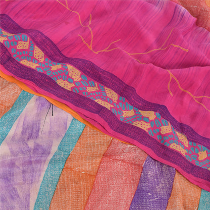 Sanskriti Vintage Sarees Multi 100%Pure Crepe Silk Printed Sari 5yd Craft Sustainable Fabric