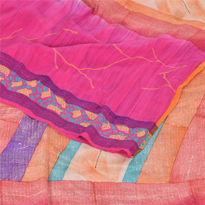 Sanskriti Vintage Sarees Multi 100%Pure Crepe Silk Printed Sari 5yd Craft Sustainable Fabric