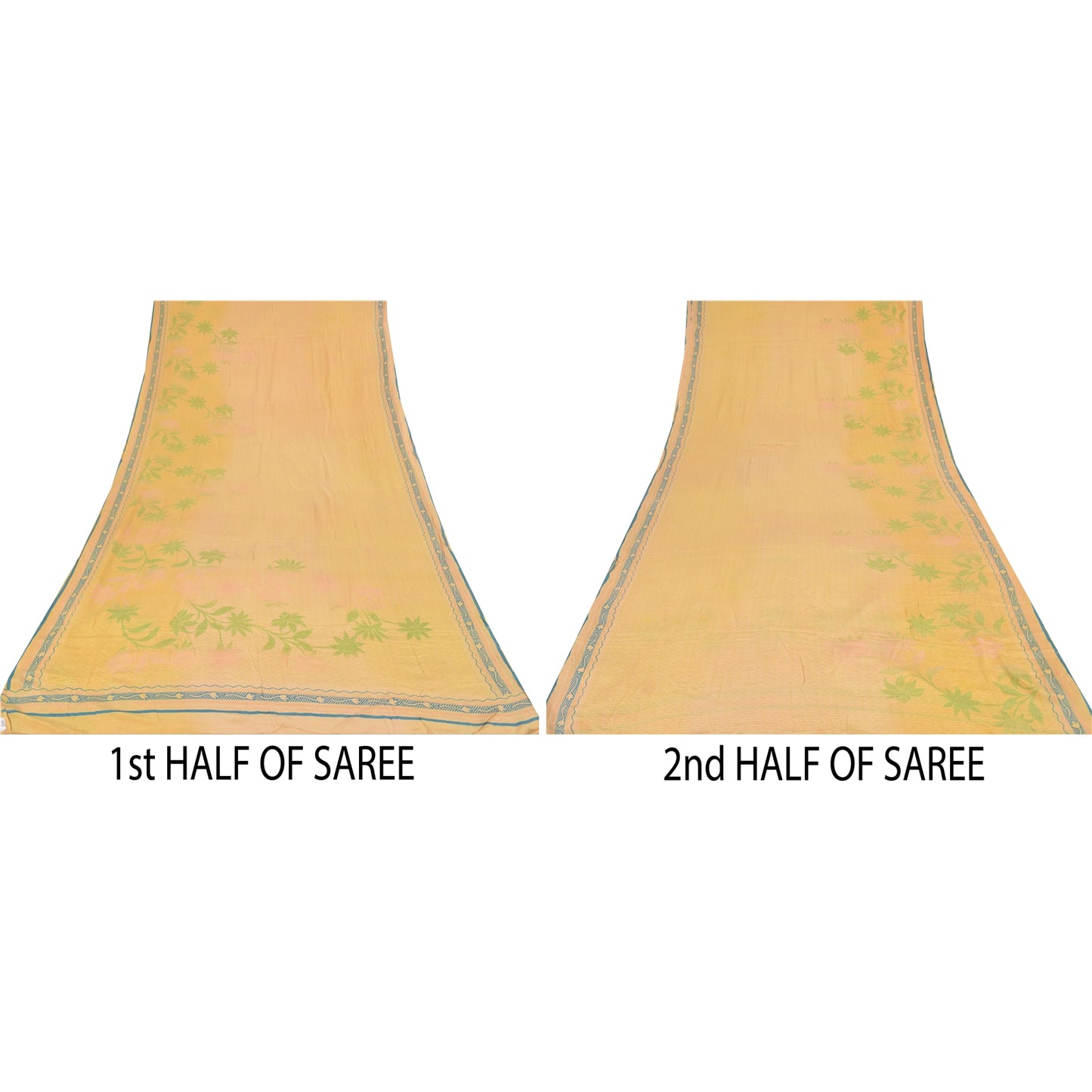 Sanskriti Vintage Sarees Peach Pure Crepe Silk Printed Sari 5+yd Craft Fabric