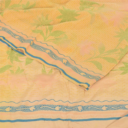 Sanskriti Vintage Sarees Peach Pure Crepe Silk Printed Sari 5+yd Craft Fabric