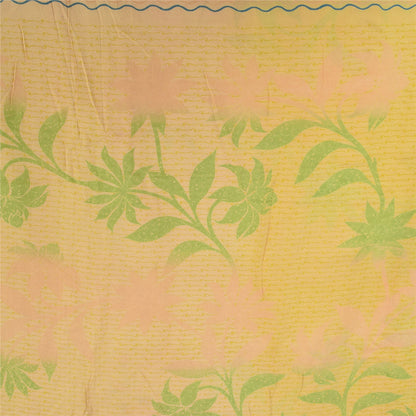 Sanskriti Vintage Sarees Peach Pure Crepe Silk Printed Sari 5+yd Craft Fabric