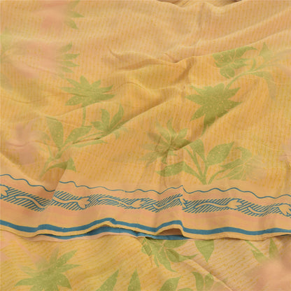 Sanskriti Vintage Sarees Peach Pure Crepe Silk Printed Sari 5+yd Craft Fabric