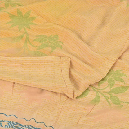 Sanskriti Vintage Sarees Peach Pure Crepe Silk Printed Sari 5+yd Craft Fabric
