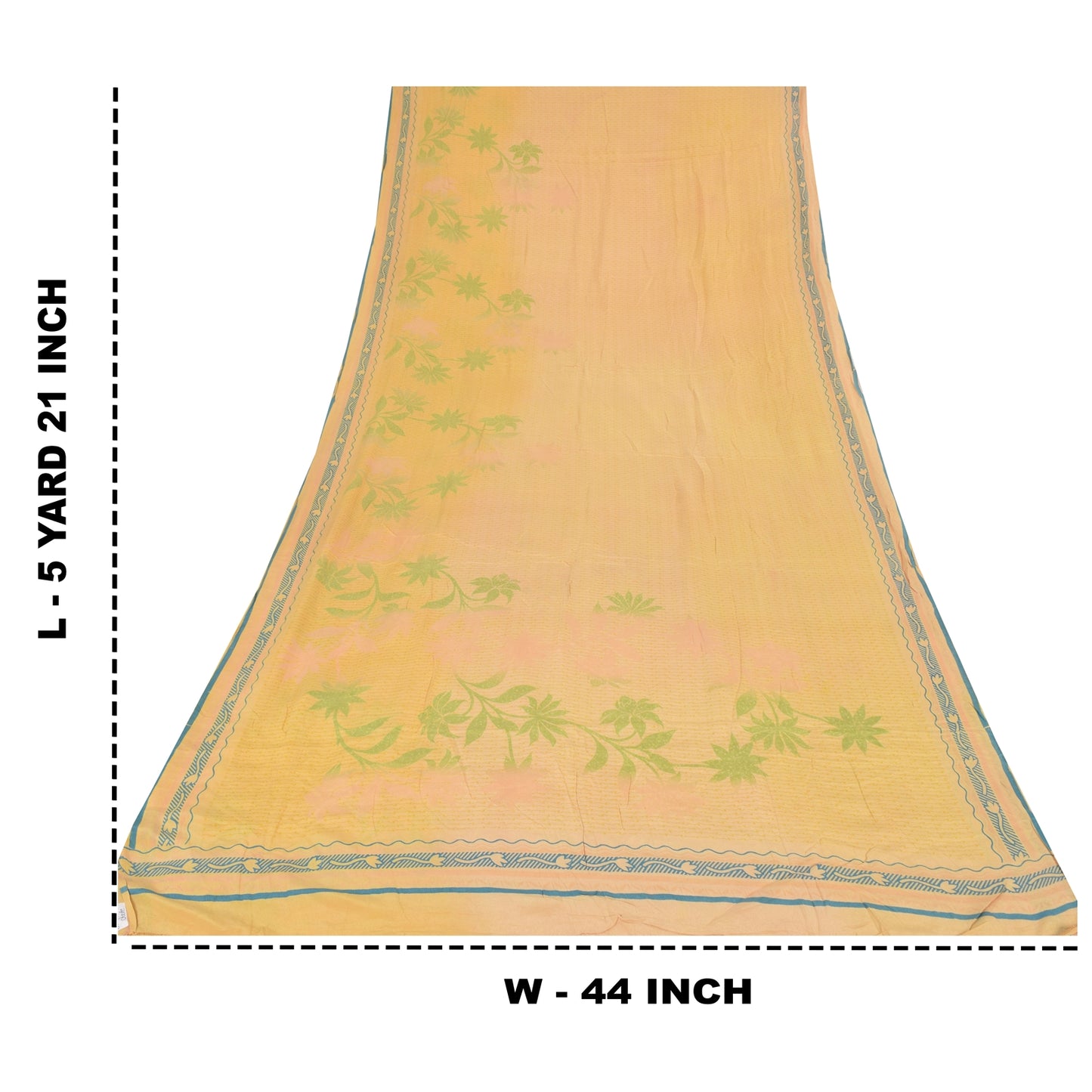 Sanskriti Vintage Sarees Peach Pure Crepe Silk Printed Sari 5+yd Craft Fabric