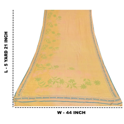 Sanskriti Vintage Sarees Peach Pure Crepe Silk Printed Sari 5+yd Craft Fabric