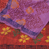 Sanskriti Vintage Sarees Purple Hand Block Pure Crepe Printed Sari Craft Sustainable Fabric