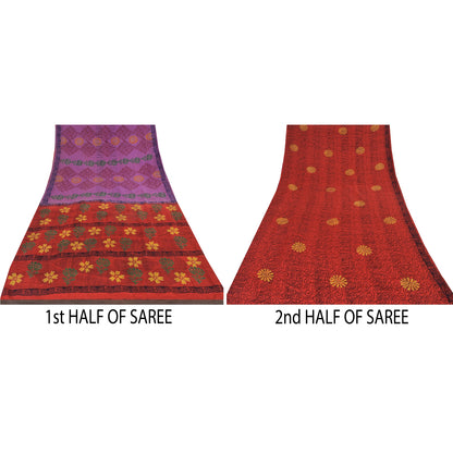 Sanskriti Vintage Sarees Purple Hand Block Pure Crepe Printed Sari Craft Sustainable Fabric