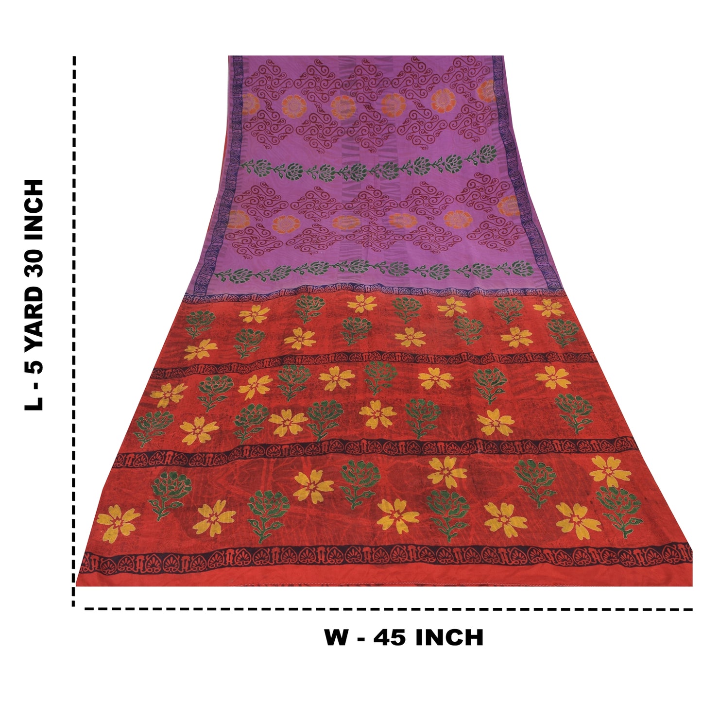 Sanskriti Vintage Sarees Purple Hand Block Pure Crepe Printed Sari Craft Sustainable Fabric
