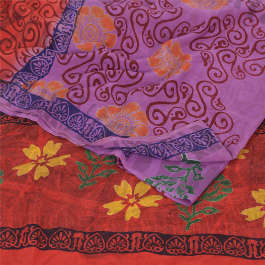Sanskriti Vintage Sarees Purple Hand Block Pure Crepe Printed Sari Craft Sustainable Fabric
