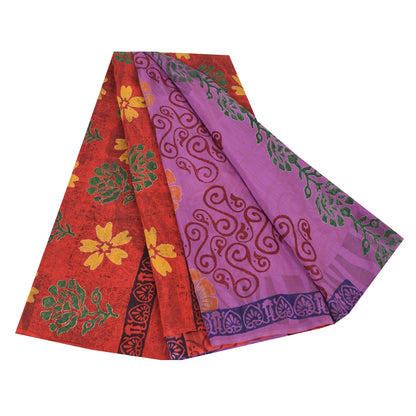 Sanskriti Vintage Sarees Purple Hand Block Pure Crepe Printed Sari Craft Sustainable Fabric
