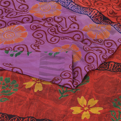 Sanskriti Vintage Sarees Purple Hand Block Pure Crepe Printed Sari Craft Sustainable Fabric