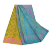 Sanskriti Vintage Sarees Blue/Green Pure Crepe Silk Print Sari 5yd Craft Sustainable Fabric