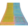 Sanskriti Vintage Sarees Blue/Green Pure Crepe Silk Print Sari 5yd Craft Sustainable Fabric