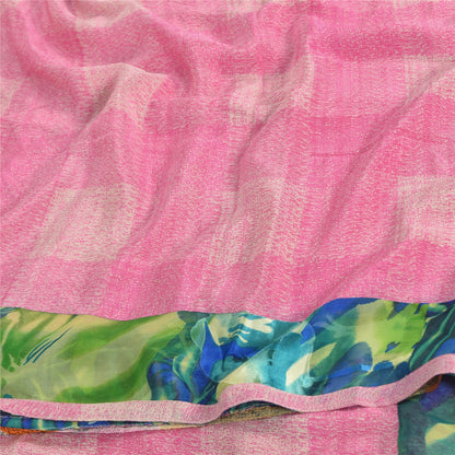 Sanskriti Vintage Sarees Pink 100% Pure Crepe Silk Printed Sari 6yd Craft Sustainable Fabric