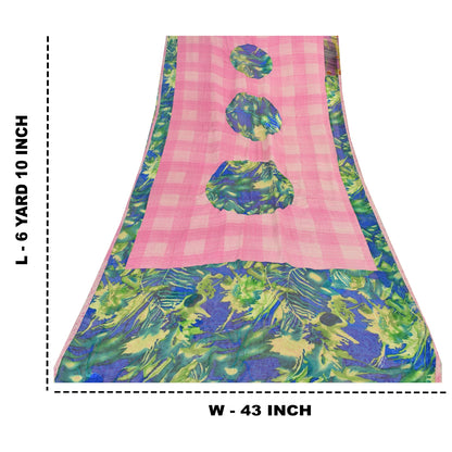 Sanskriti Vintage Sarees Pink 100% Pure Crepe Silk Printed Sari 6yd Craft Sustainable Fabric