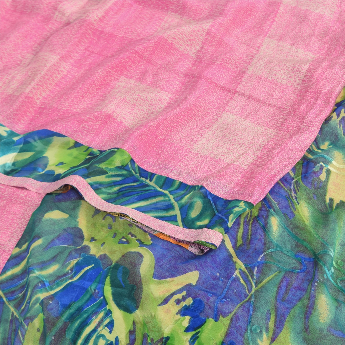 Sanskriti Vintage Sarees Pink 100% Pure Crepe Silk Printed Sari 6yd Craft Sustainable Fabric