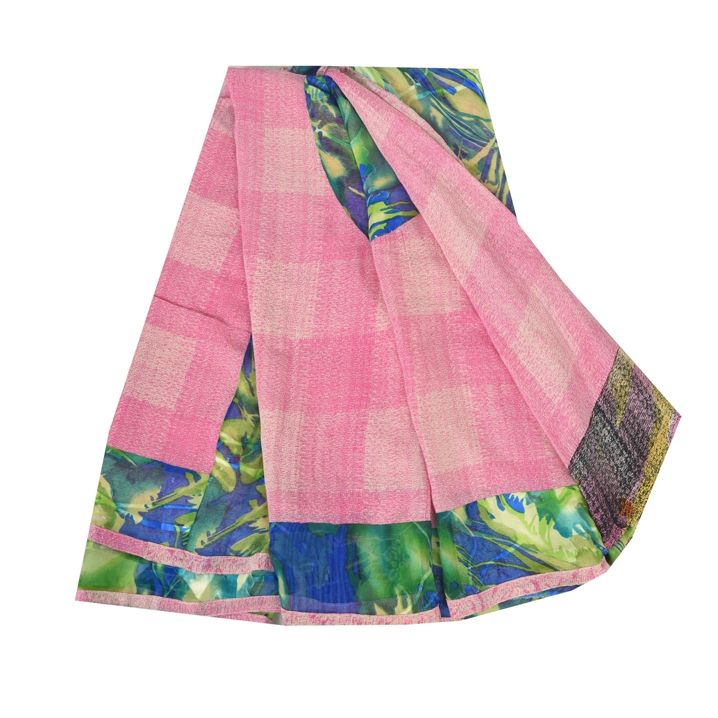 Sanskriti Vintage Sarees Pink 100% Pure Crepe Silk Printed Sari 6yd Craft Sustainable Fabric