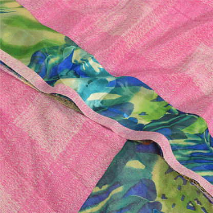 Sanskriti Vintage Sarees Pink 100% Pure Crepe Silk Printed Sari 6yd Craft Sustainable Fabric