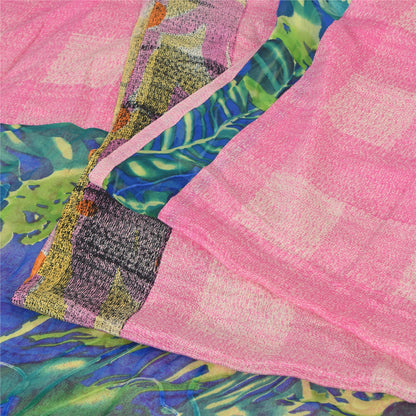 Sanskriti Vintage Sarees Pink 100% Pure Crepe Silk Printed Sari 6yd Craft Sustainable Fabric