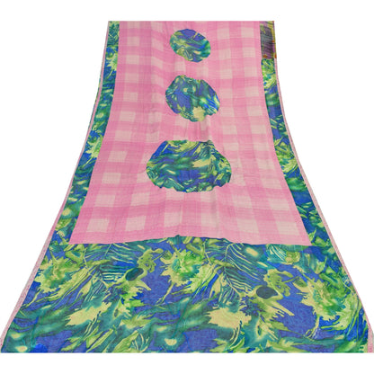 Sanskriti Vintage Sarees Pink 100% Pure Crepe Silk Printed Sari 6yd Craft Sustainable Fabric