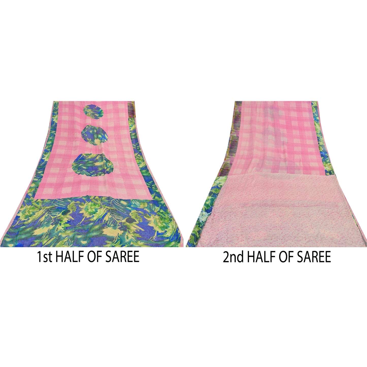 Sanskriti Vintage Sarees Pink 100% Pure Crepe Silk Printed Sari 6yd Craft Sustainable Fabric