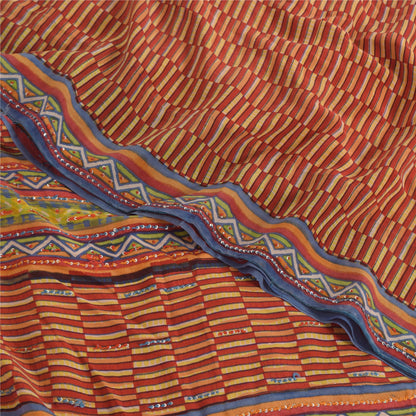 Sanskriti Vintage Sarees Orange/Yellow Embroidered Pure Crepe Print Sari Sustainable Fabric