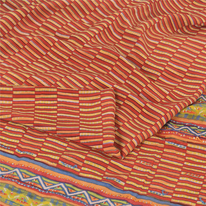 Sanskriti Vintage Sarees Orange/Yellow Embroidered Pure Crepe Print Sari Sustainable Fabric