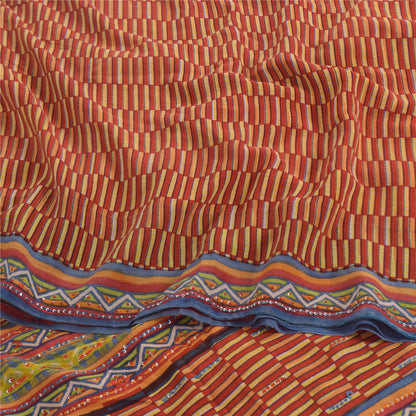 Sanskriti Vintage Sarees Orange/Yellow Embroidered Pure Crepe Print Sari Sustainable Fabric