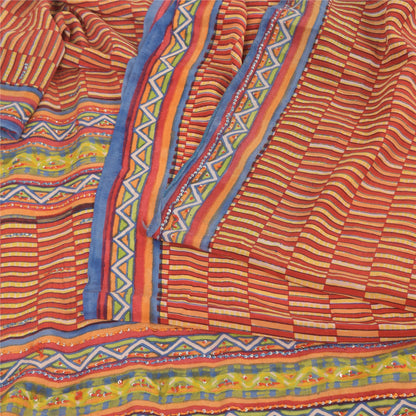 Sanskriti Vintage Sarees Orange/Yellow Embroidered Pure Crepe Print Sari Sustainable Fabric