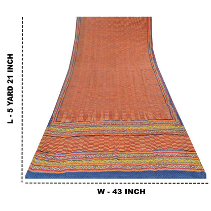 Sanskriti Vintage Sarees Orange/Yellow Embroidered Pure Crepe Print Sari Sustainable Fabric